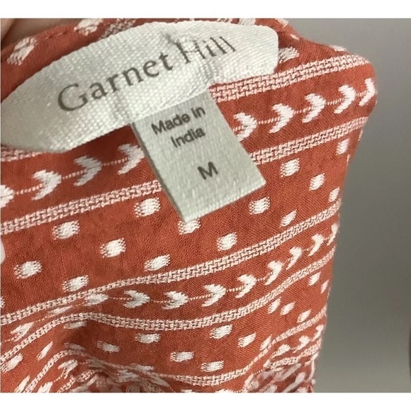 Garnet Hill Sz M 100% Organic Cotton Button Peasant Top Orange White - Picture 5 of 6
